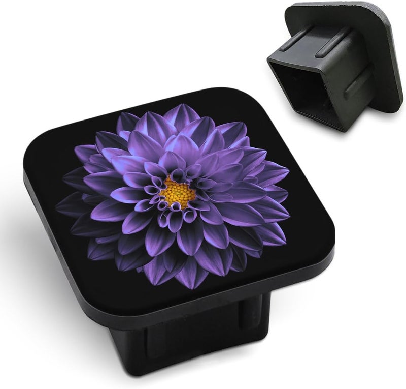 Tnomchey Purple Floral Trailer Hitch Plug Cover Dark Chrome Violet Flower Dahlia Macro Rubber Receiver Tube Hitch Plug Tow Tube Base Protection Accessory Fits Most Car Models - Image 1